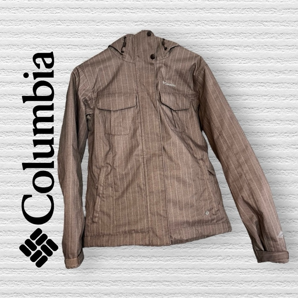 SOLD: Columbia Brown Striped Omni-Tech Ski and Snowboarding Jacket Hooded M - Picture 11 of 11